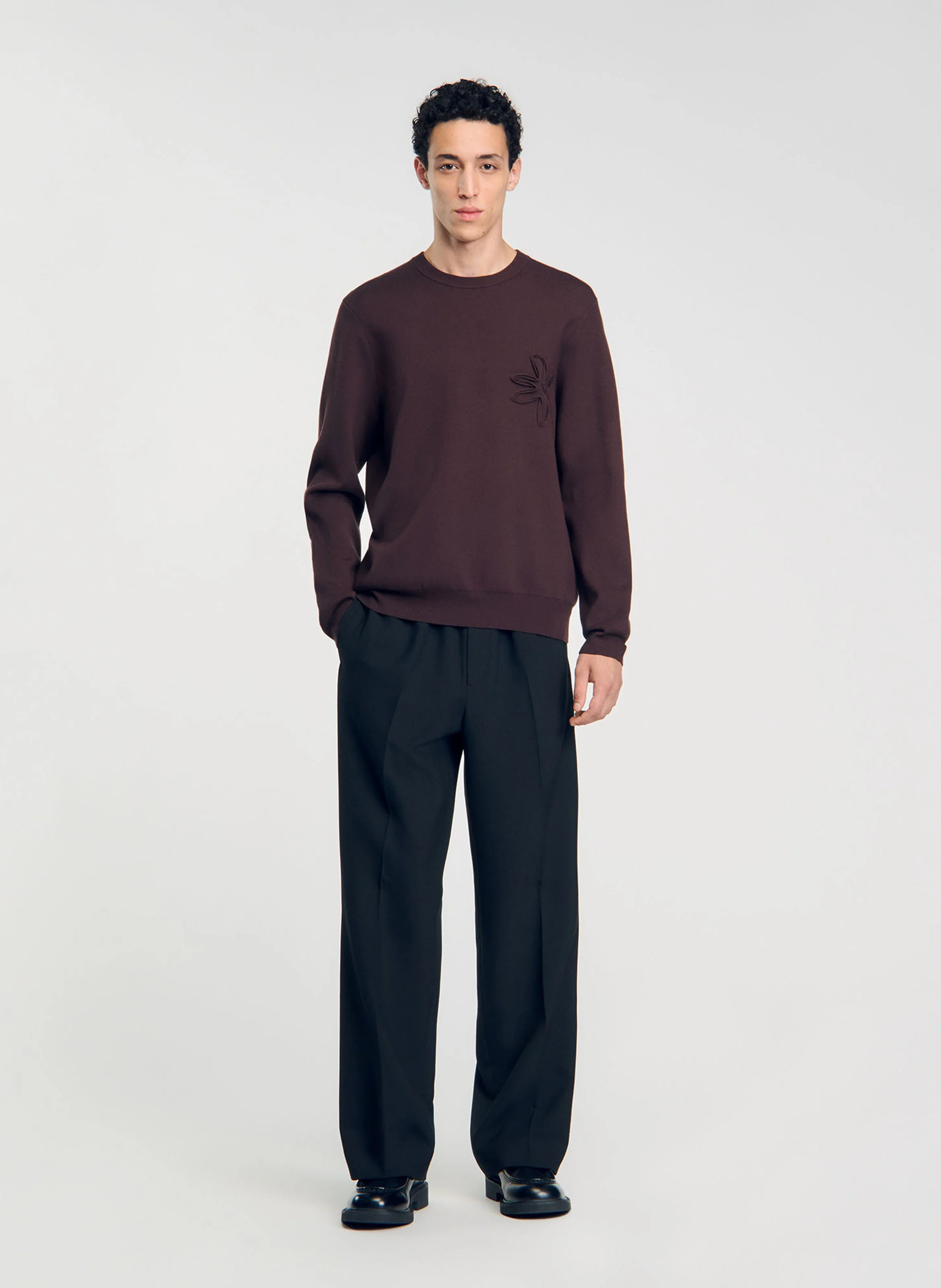 Sweat droit à fleurs | Marron