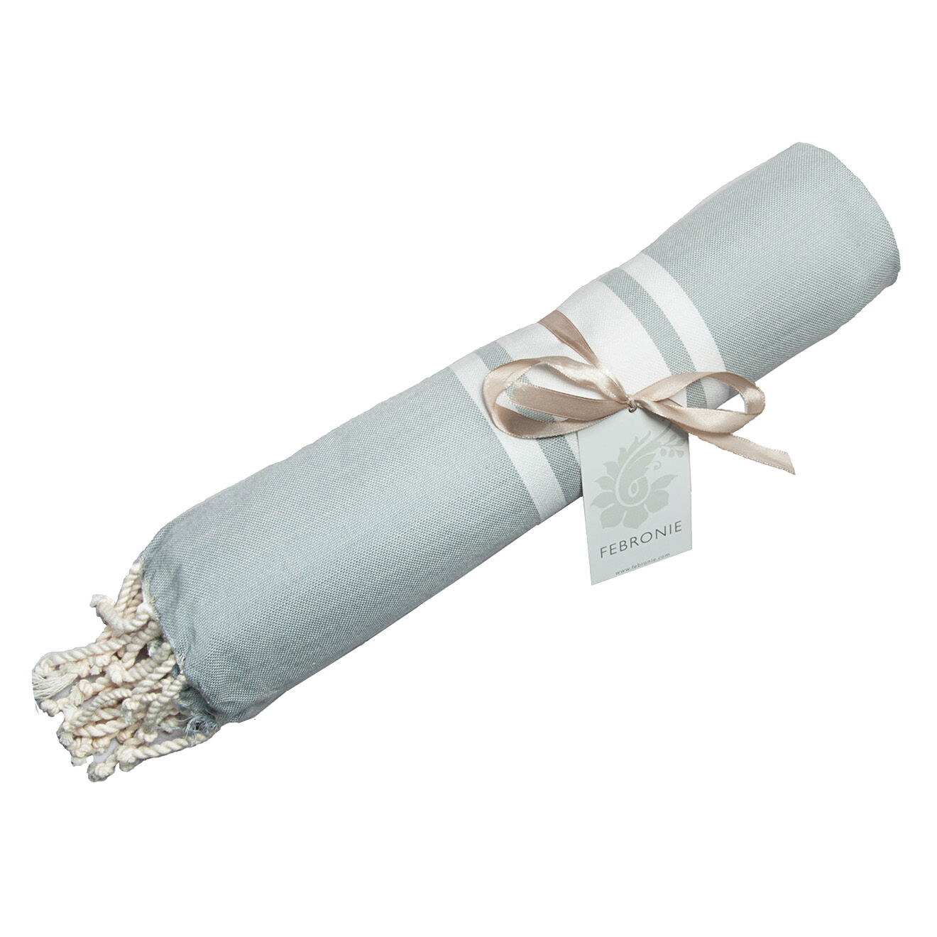 Febronie Fouta Traditionelle St Tropez gris perle/blanc - 100x200 cm