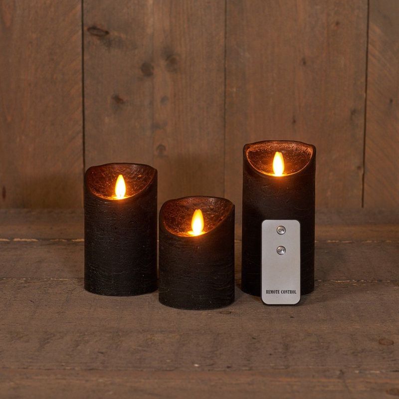 Anna's Collection Stompkaarsen - 3x st - zwart - LED kaarsen - afstandsbediening