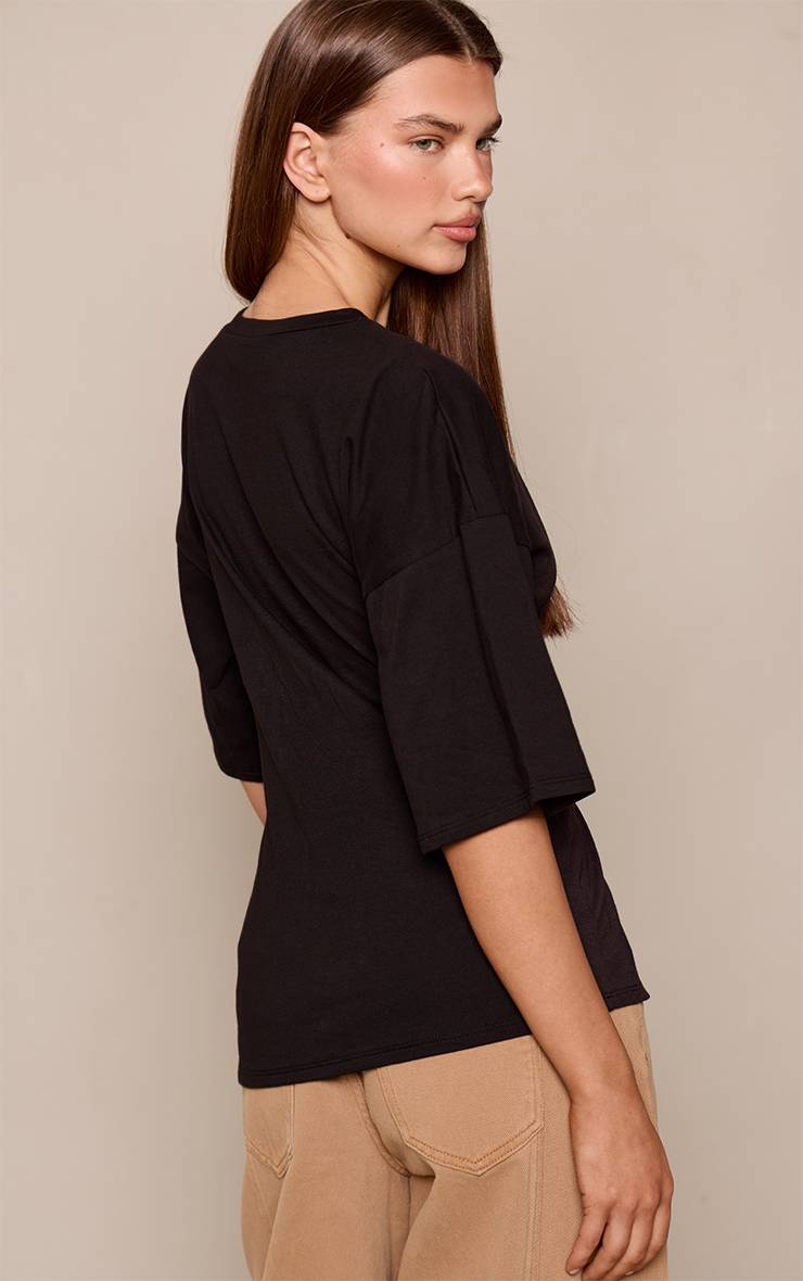 Noir T-shirt Oversize Avec Détail Taille Froncée En Coton