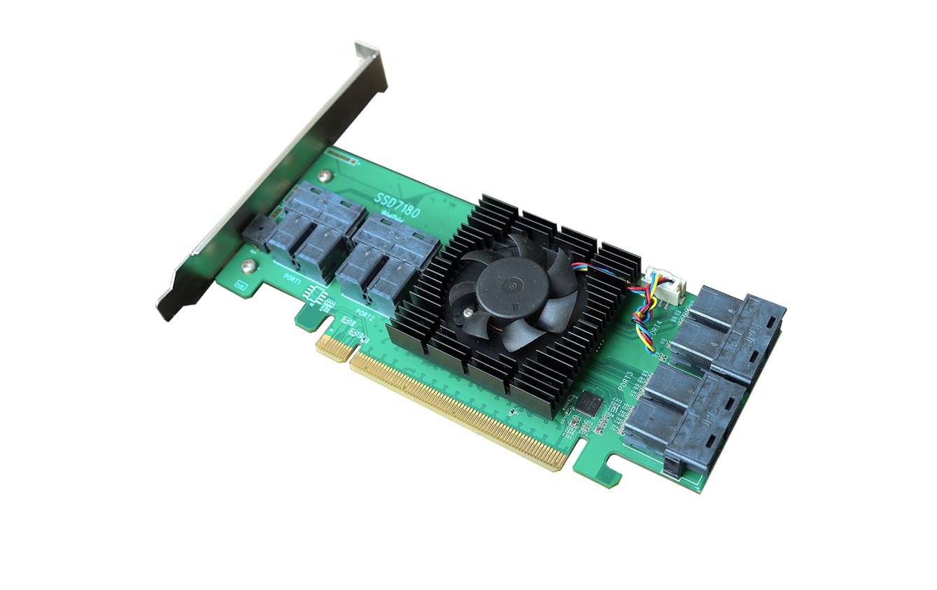 Host Bus Adapter Rocket 1180 PCI-Ex16v3 - 8x SFF-8643<br>PCIe 3.0 x16 8-Port U.2 NVMe HBA – Schnelle und vielseitige 8-Kanal PCIe Gen3 NVMe Konnektivitätslösung