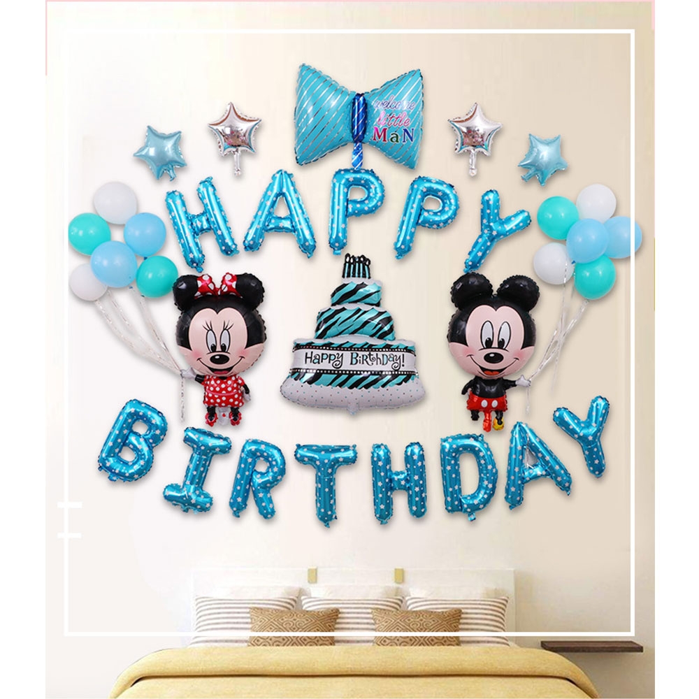 (26-tlg. Set) Happy Birthday Kinder Geburtstags Party Ballons Latex- und Folienballons Deko Mäuse - Blau