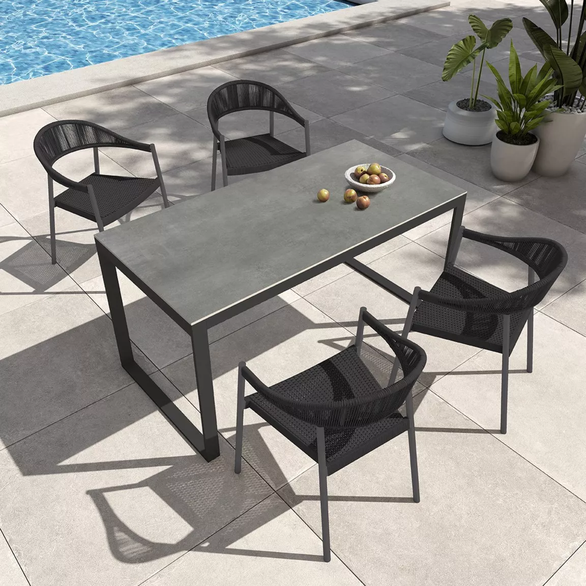 Table de jardin en aluminium et céramique 8 places (180 x 90 cm) Kore Gris anthracite