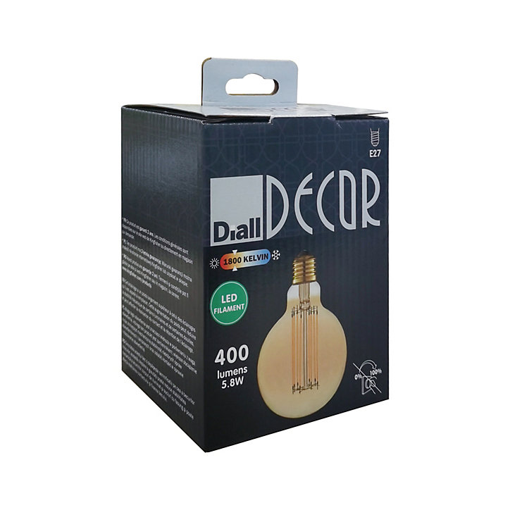 Ampoule LED à filament Globe ambre Ø9.5cm E27 400 lm 5.8 W blanc chaud Diall