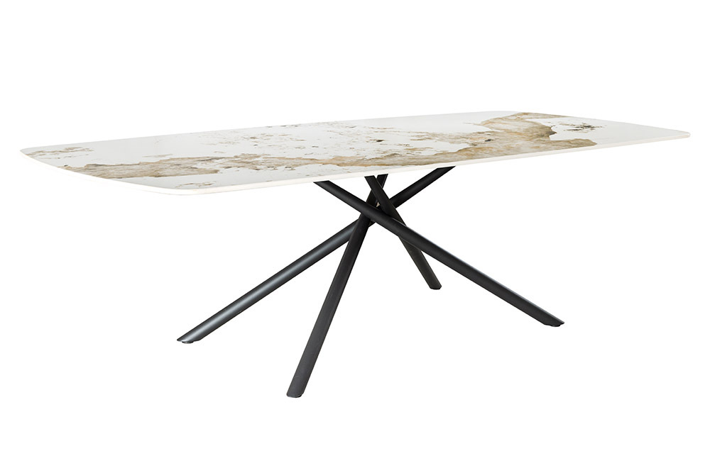 Design Esstisch OSAKA 200cm weiß schwarz Pandora Keramik Sterngestell Metall