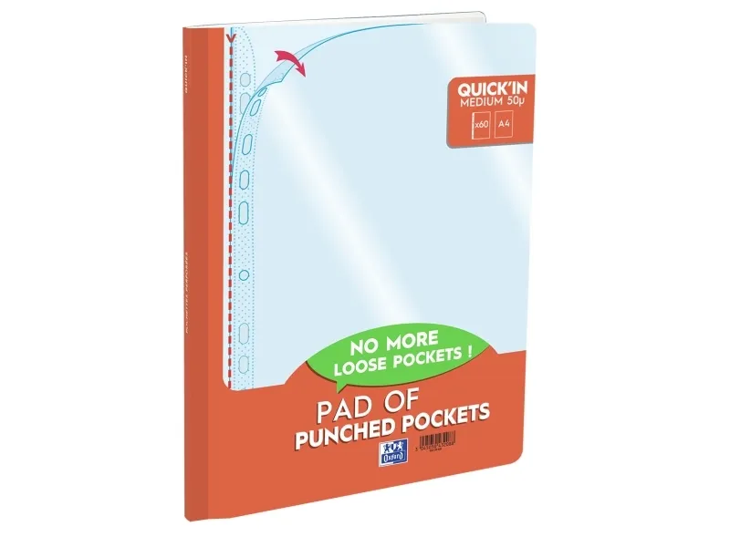 OXFORD Quick In-plastiklomme blok - med 60 sider A4 transparent