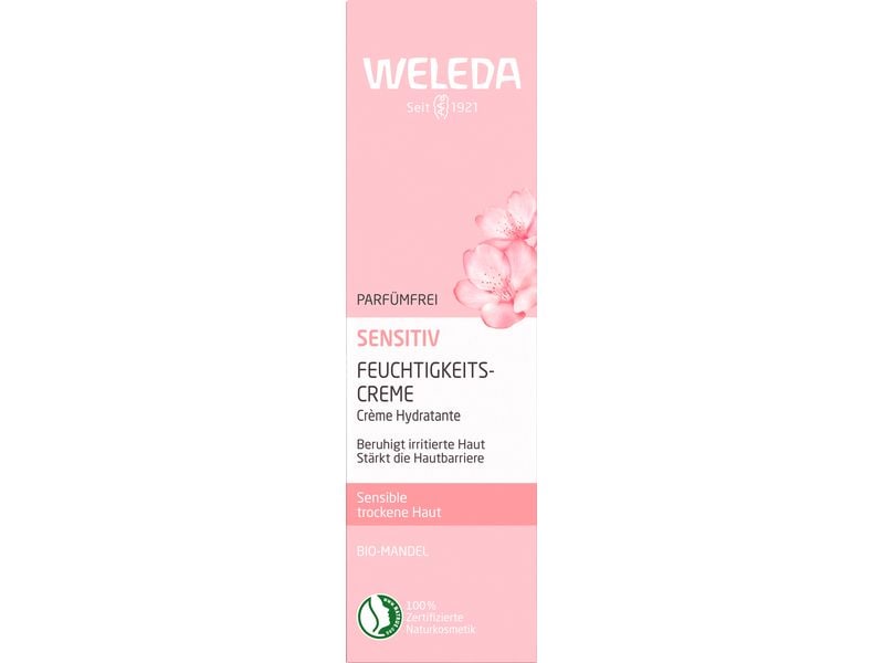 WELEDA Feuchtigkeitscrème Mandel Sensitive 30 ml Natürliche, parfümfreie Creme beruhigt sensible Haut und spendet Feuchtigkeit