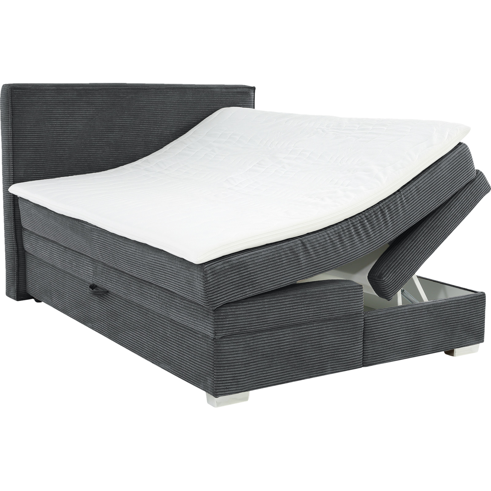 Boxspringbett Arabella Stoff Cord 140 x 200 cm, mit Bettkasten grau