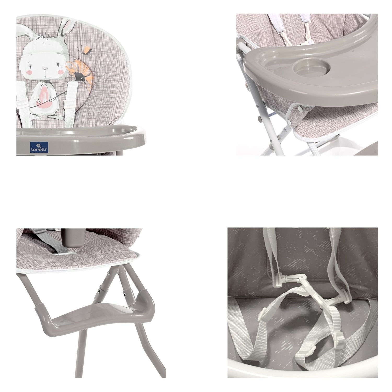 Lorelli Kinderhochstuhl Cookie, Bechervertiefung, abwaschbarer Stoff, klappbar beige