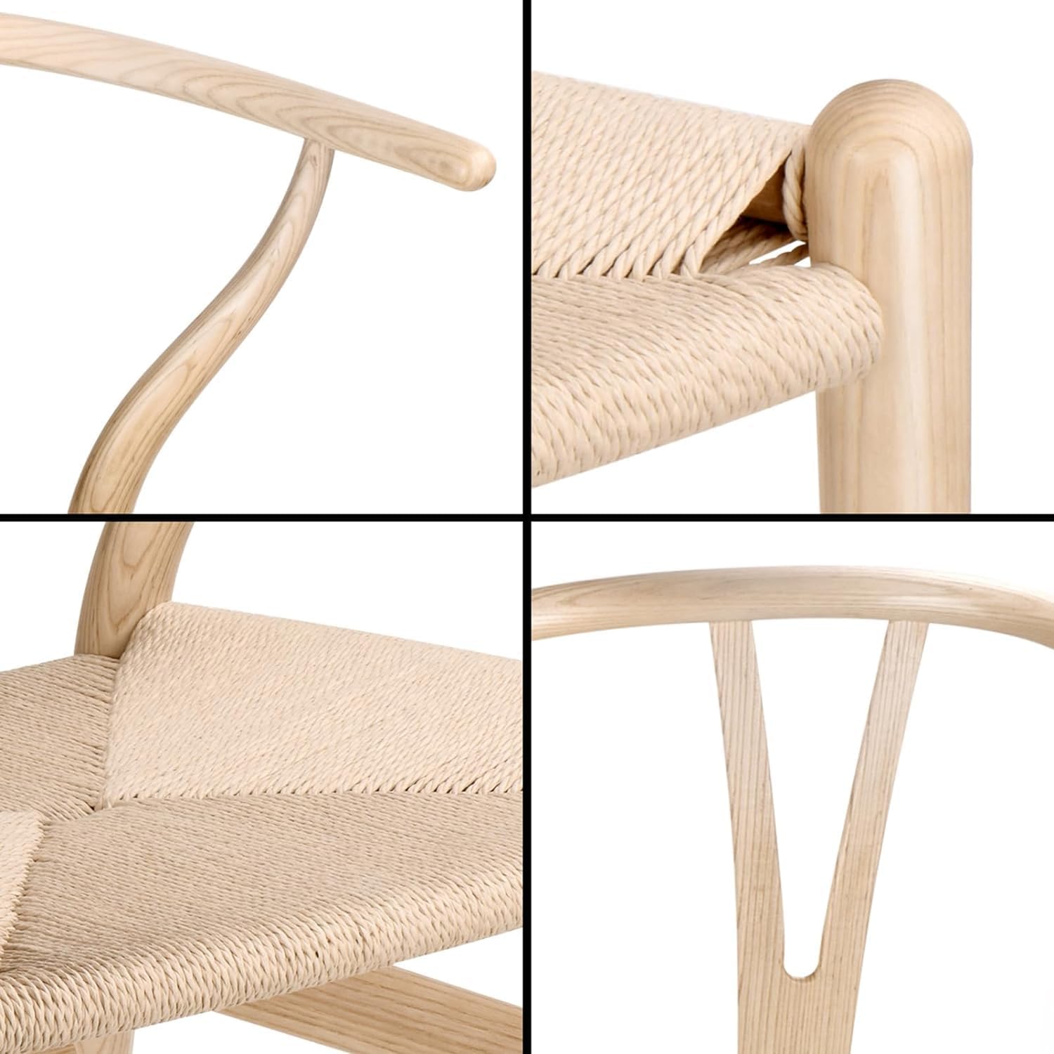 Tomile 2er Set Esszimmerstühle, Essstühle, Küchenstuhl, Rattan Stühle Esszimmer, Ergonomischer Sessel, Y-Rückenlehne, Küche/Esszimmer/Wohnzimmer/Arbeitszimmer, Keine Montage Erforderlich, Eschenholz