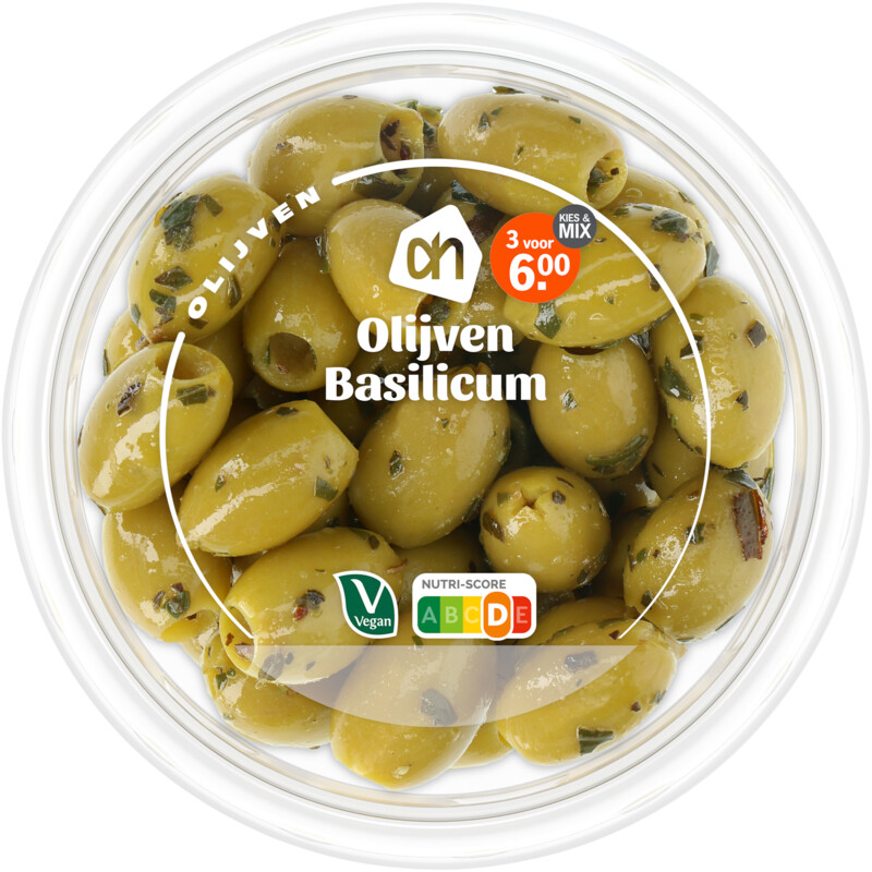 AH Groene olijven met basilicum