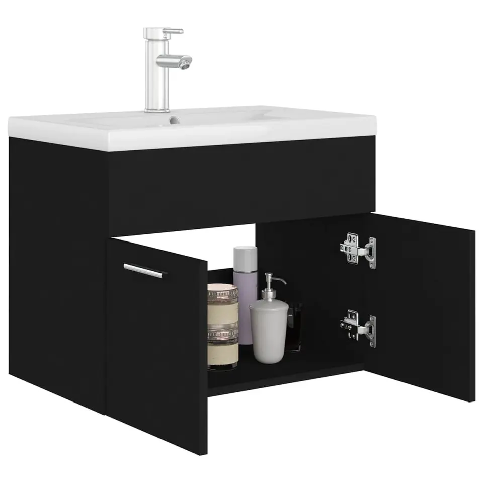 vidaXL - Wastafelkast En Wastafel - Zwart - Bewerkt hout - 60 x 38.5 x 46 cm