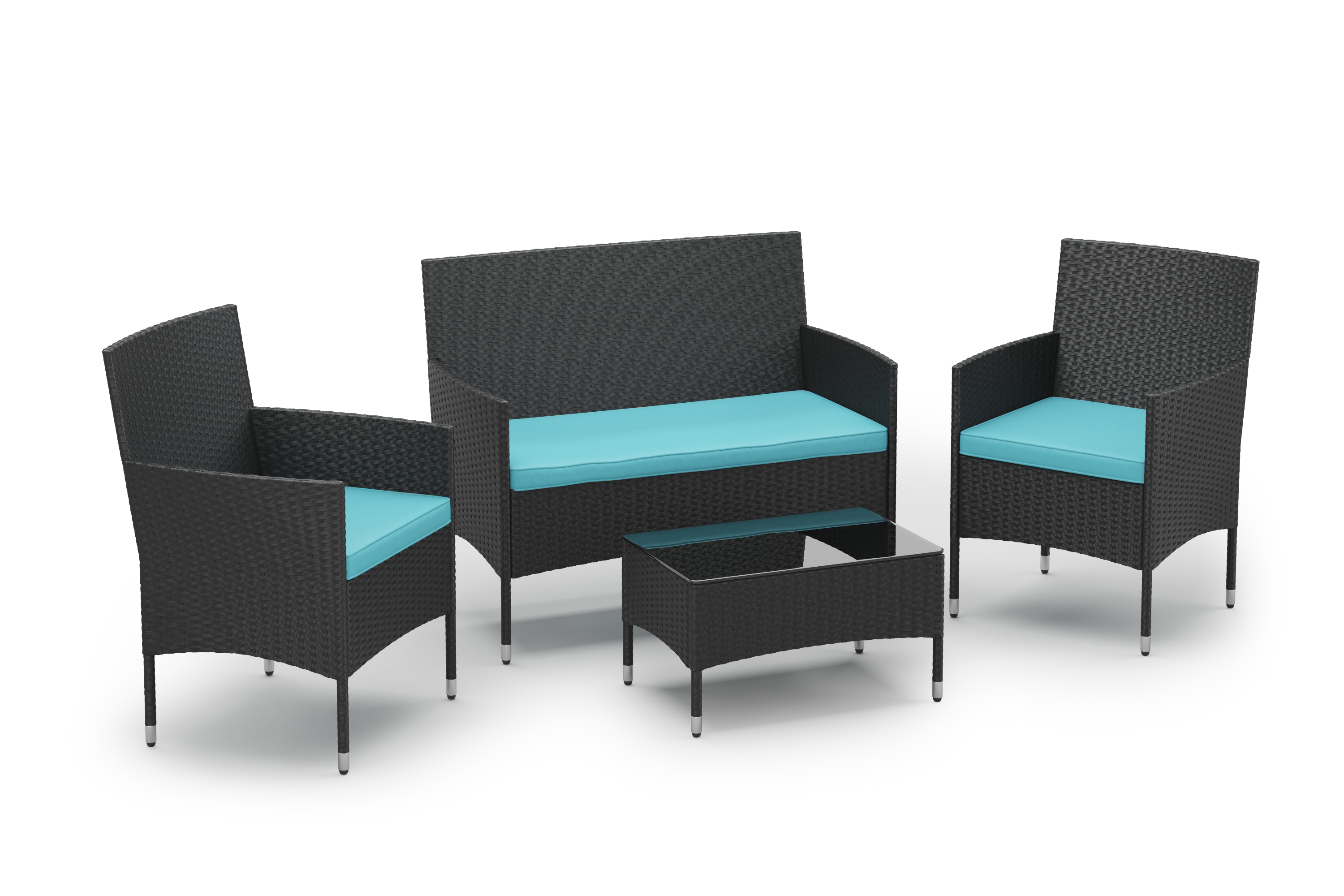 Gartenset Rattan MALIA schwarz/türkis