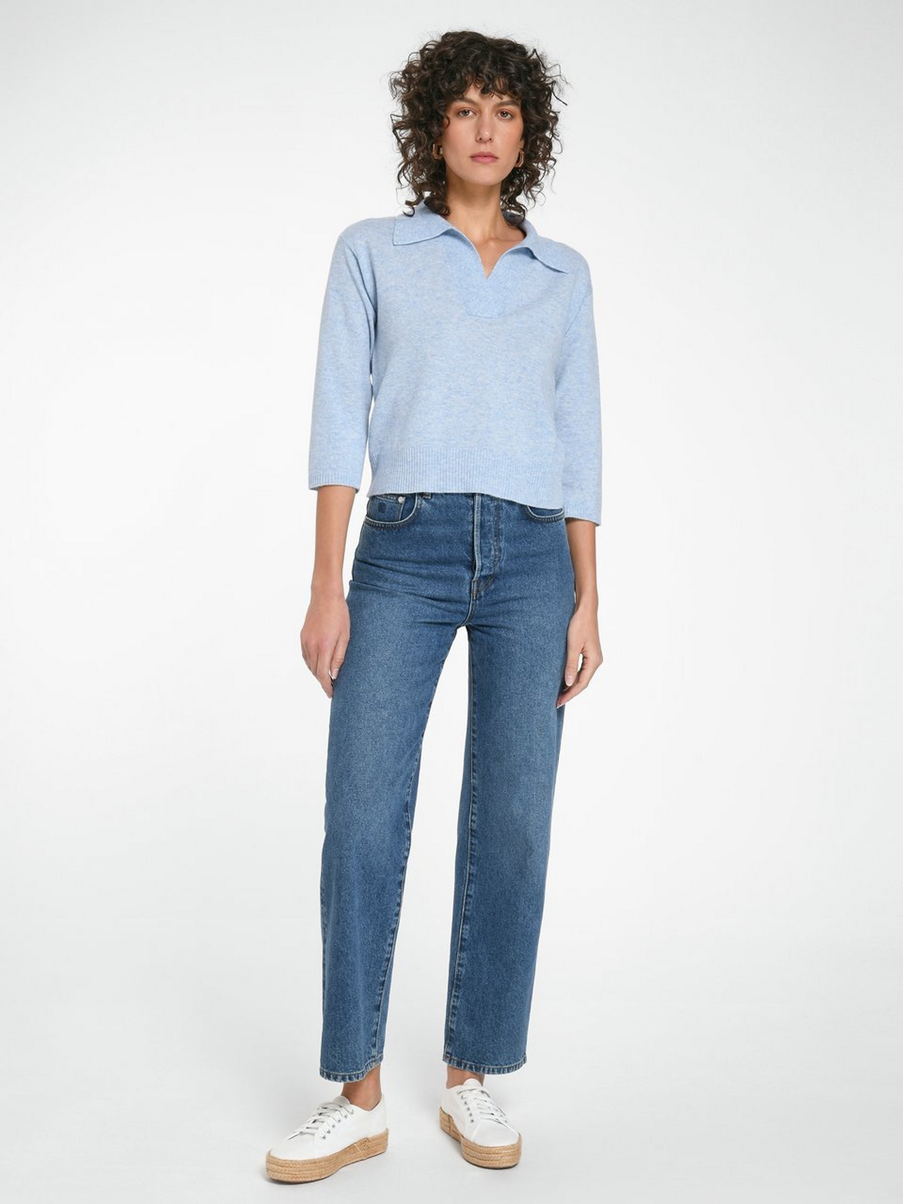 Polo-Pullover mit 3/4-Arm