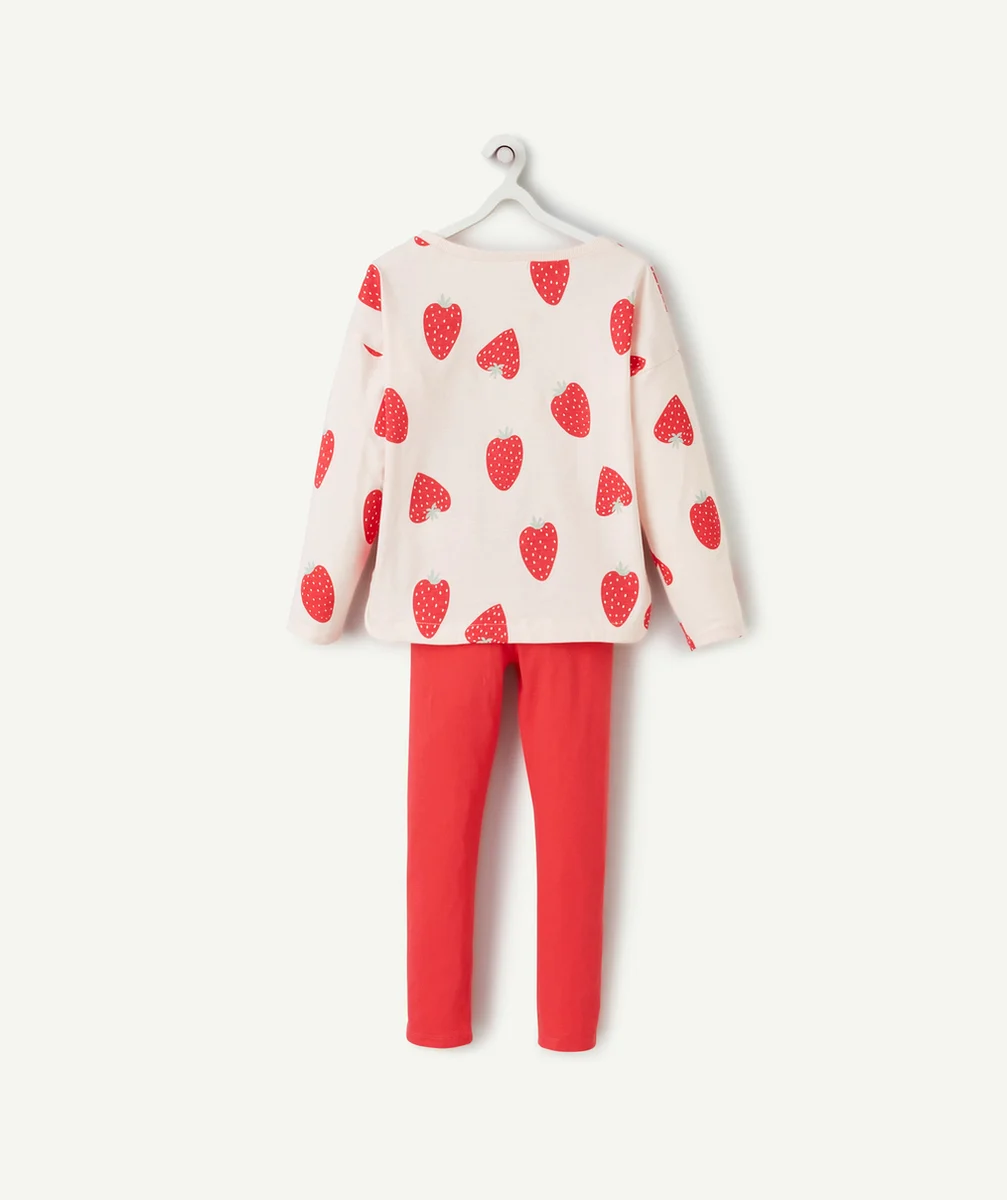 PYJAMA MANCHES LONGUES FILLE EN COTON ROSE THÈME FRAISE