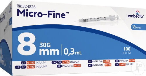 Embecta Micro-Fine+ Demi Seringue Insuline 0,3ml 30Gx8mm Pièces 100 (320837)