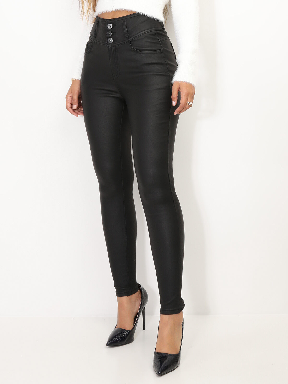 Pantalon skinny enduit Push-Up- Noir