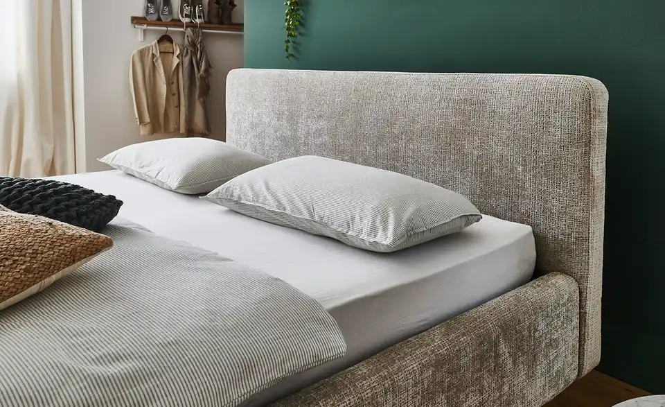 Polsterbettgestell Mattis Beige Bouclé 180 cm ohne Bettkasten