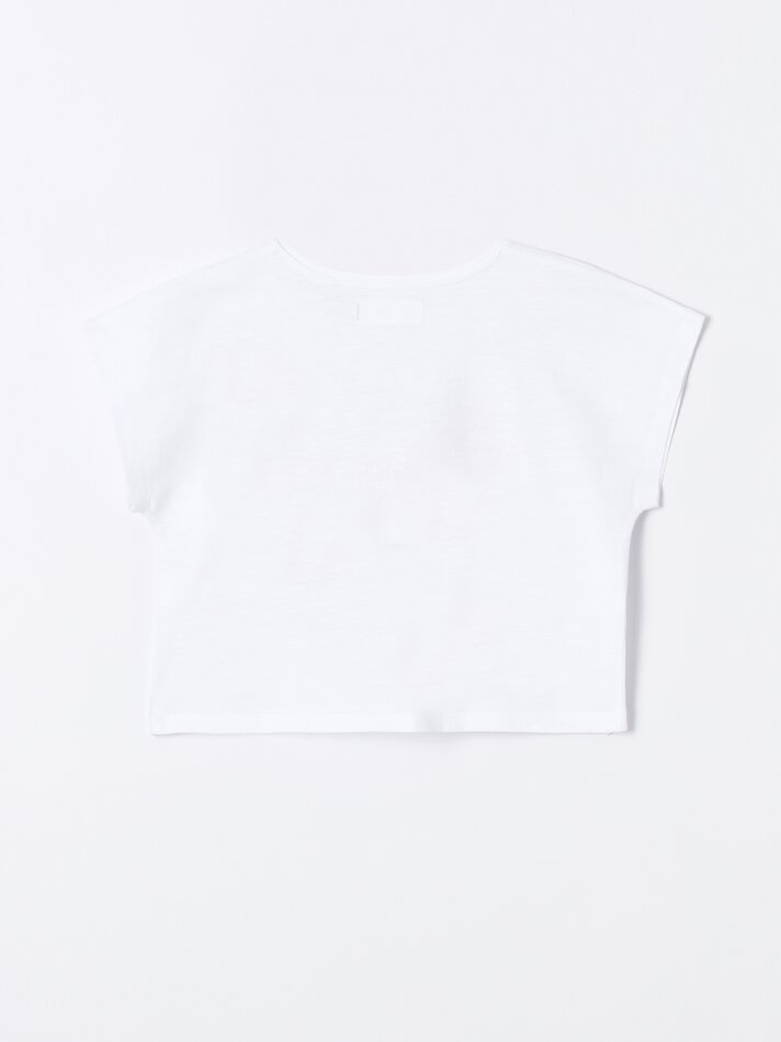 Camiseta cropped estampada - Off-white