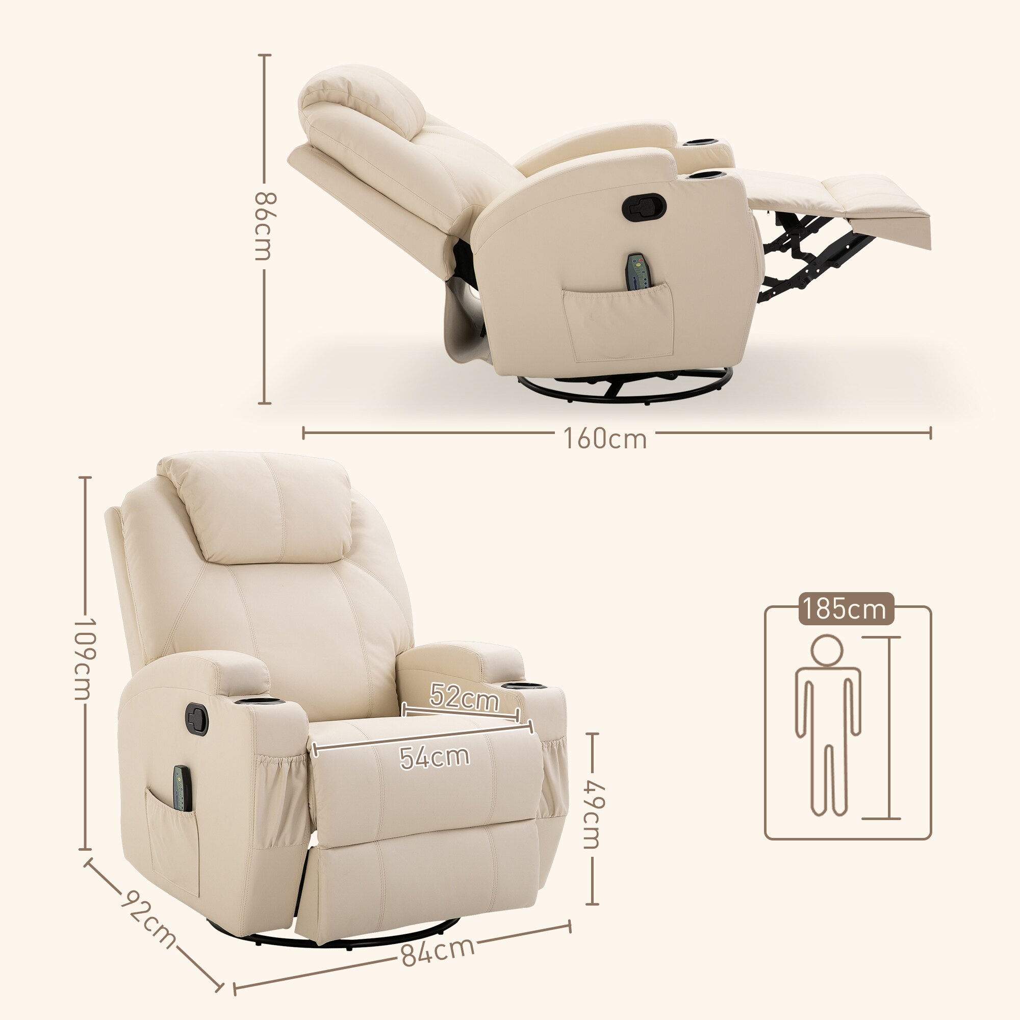 HOMCOM Massagesessel mit Liegefunktion 84 x 92 x 109 cm (BxTxH)