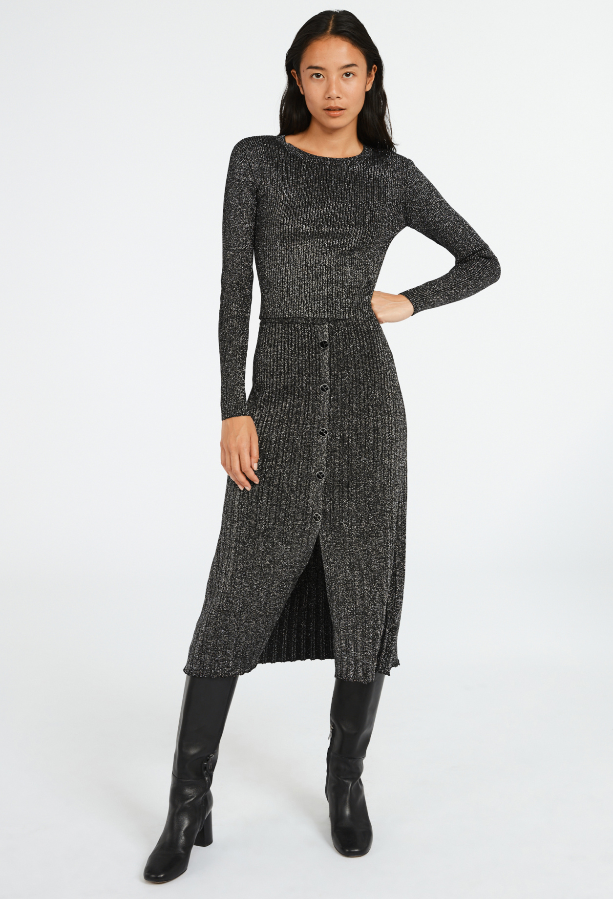 Pull argent maille scintillante
