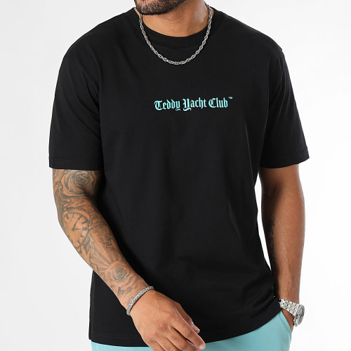 Tee Shirt Oversize Large Art Series Dripping Mono Noir Turquoise