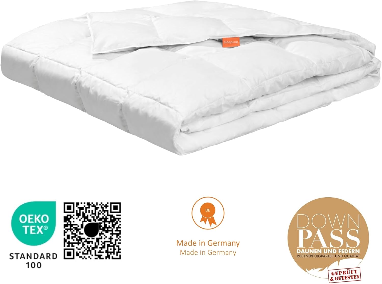 sleepling Premium Luxus Daunendecke aus 100% neuen silberweißen Gänsedaunen extra leicht (330 gr. Füllgewicht), 200 x 200 cm, weiß