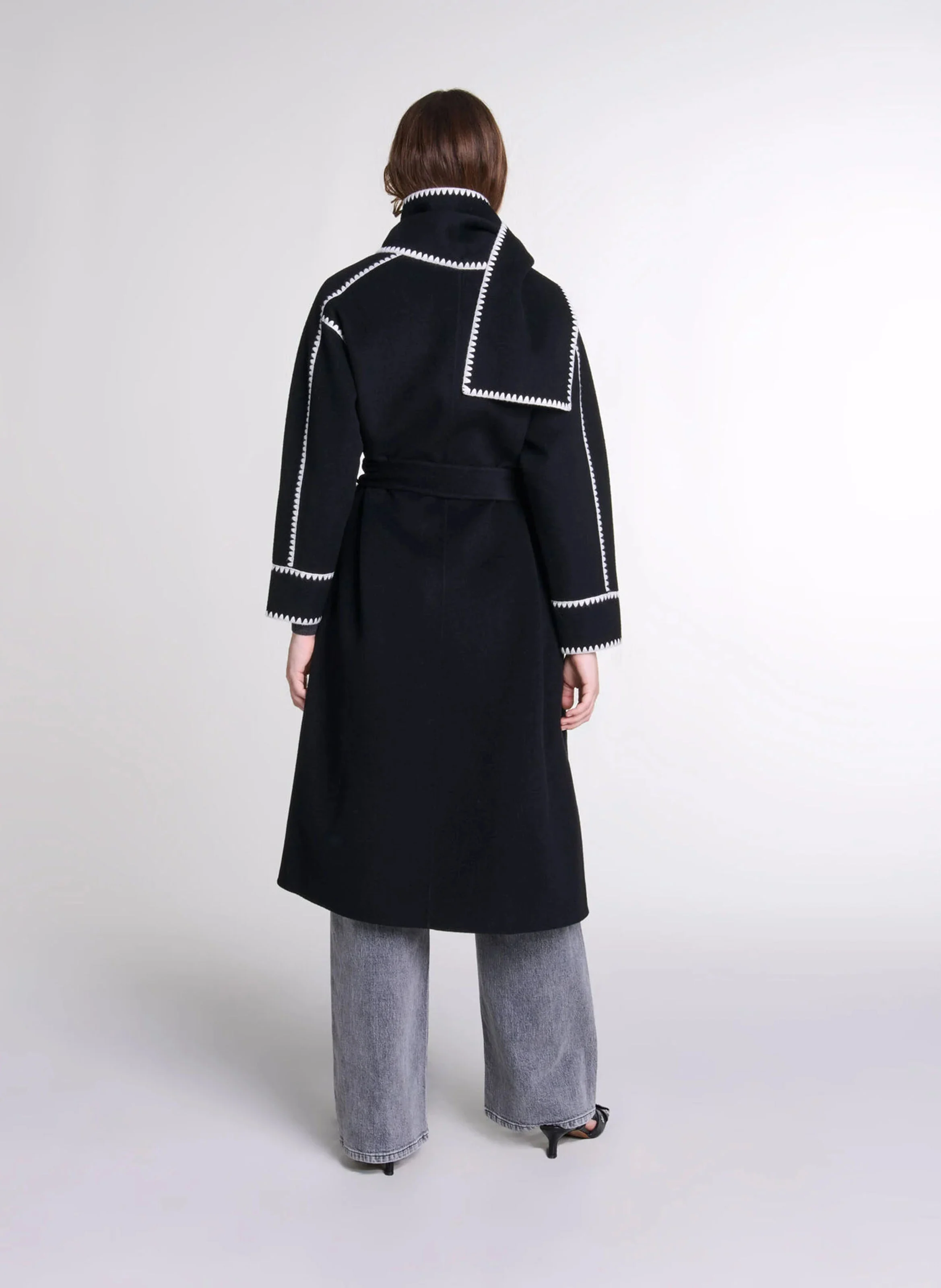 Manteau col tailleur en laine mélangée | Noir