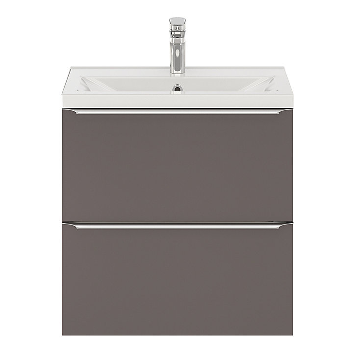 Ensemble salle de bains l.60 cm meuble à suspendre faible profondeur Imandra gris taupe brillant + plan vasque céramique blanc