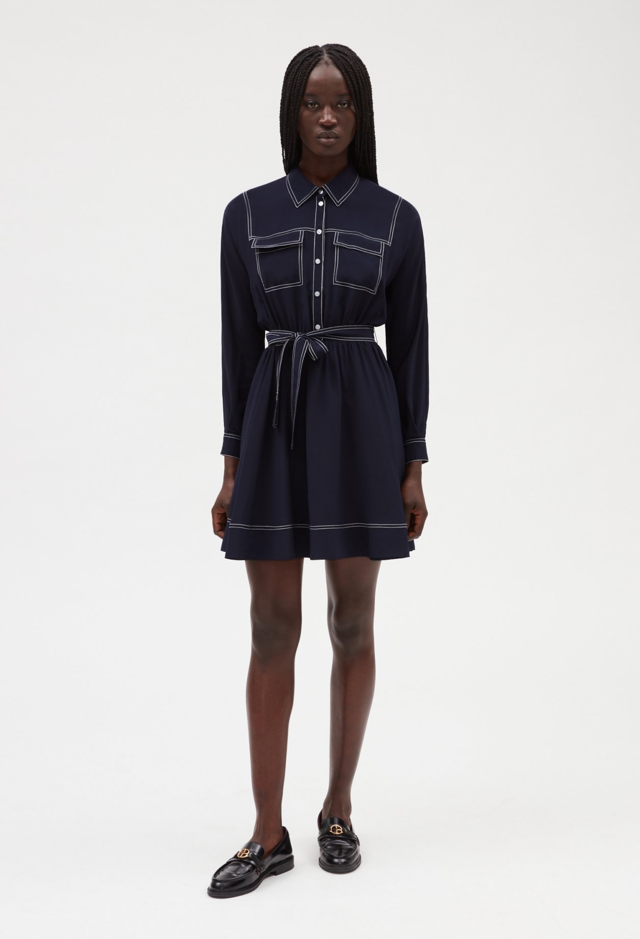 Robe courte soie manches longues bleue