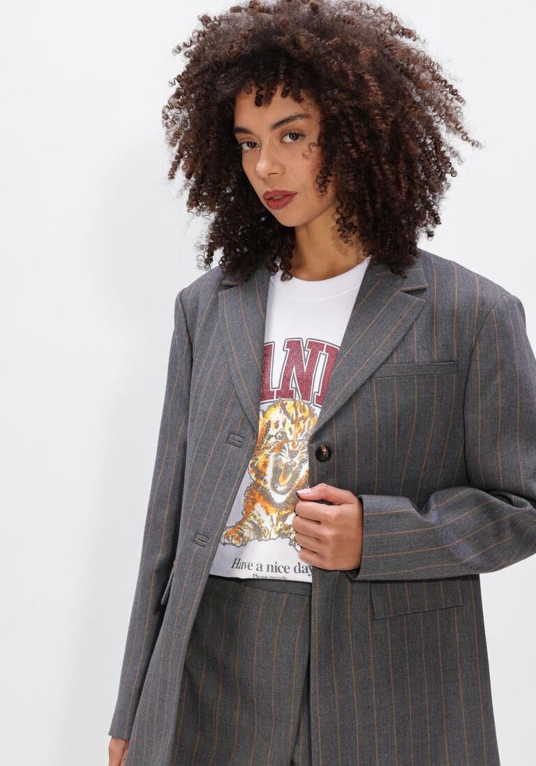 grijze ganni blazers wool stripe blazer
