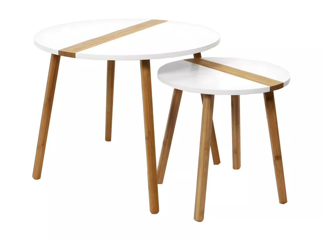 TRAZEN - Lot de 2 Tables Gigognes Blanches et Relief Bambou