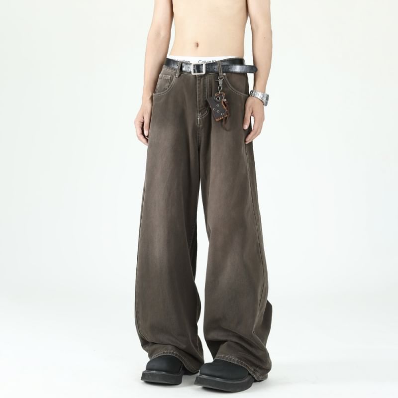 Orungeetun - Mid Rise Washed Wide Leg Jeans