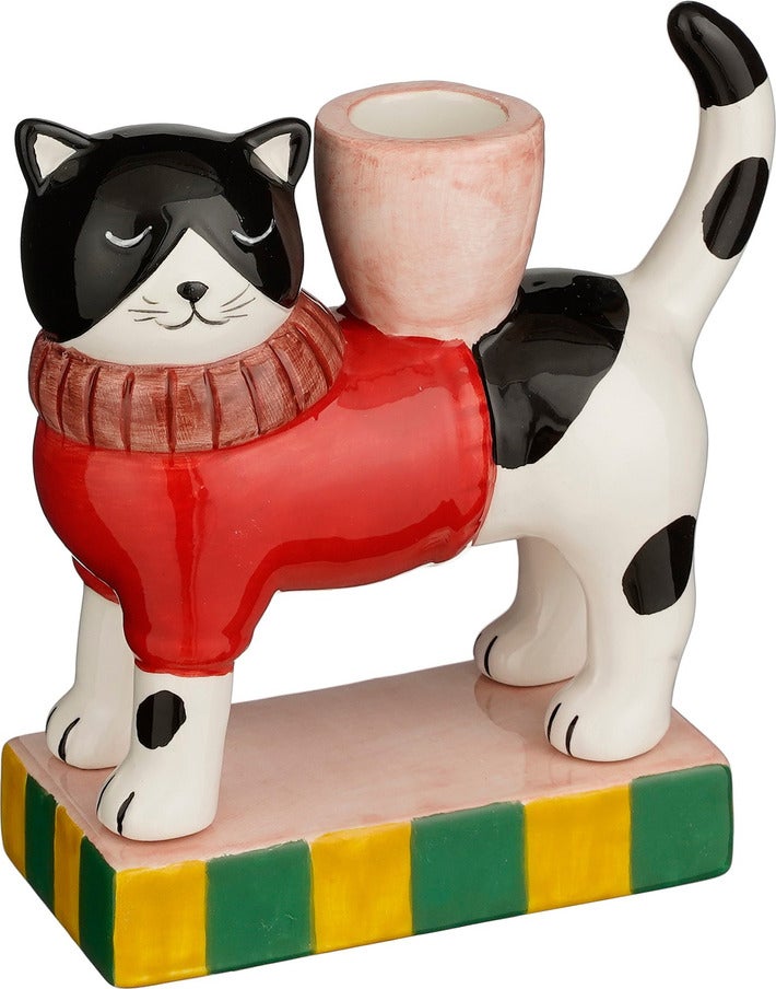 House of Seasons kandelaar Anni rood / wit / zwart 13 x 5,5 x 13 cm
