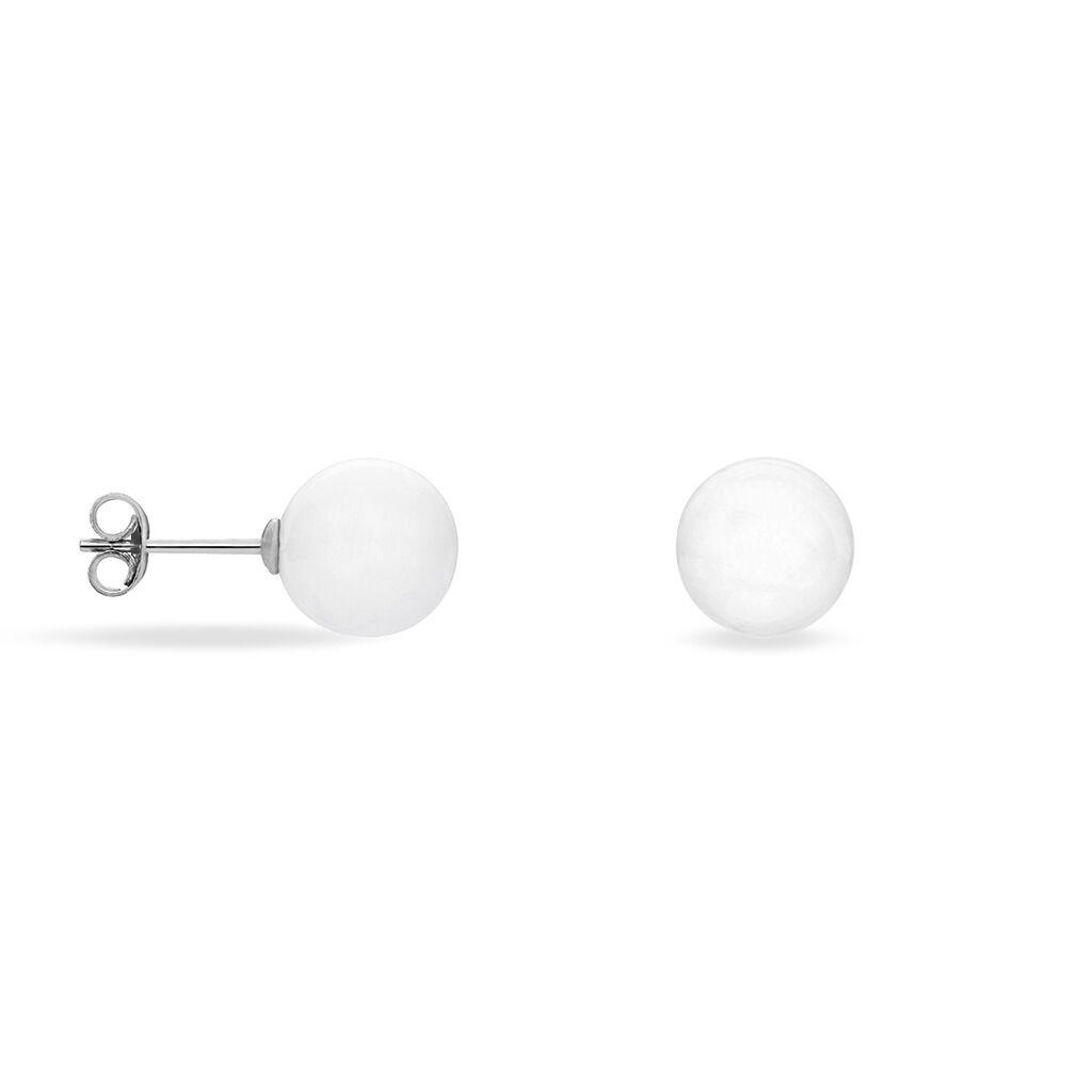 Boucles D'oreilles Puces Orbe Argent Blanc Céramique