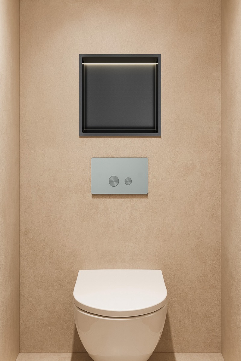 Hotbath &More inbouwnis met verlichting 30x30x10cm geborsteld zwart PVD