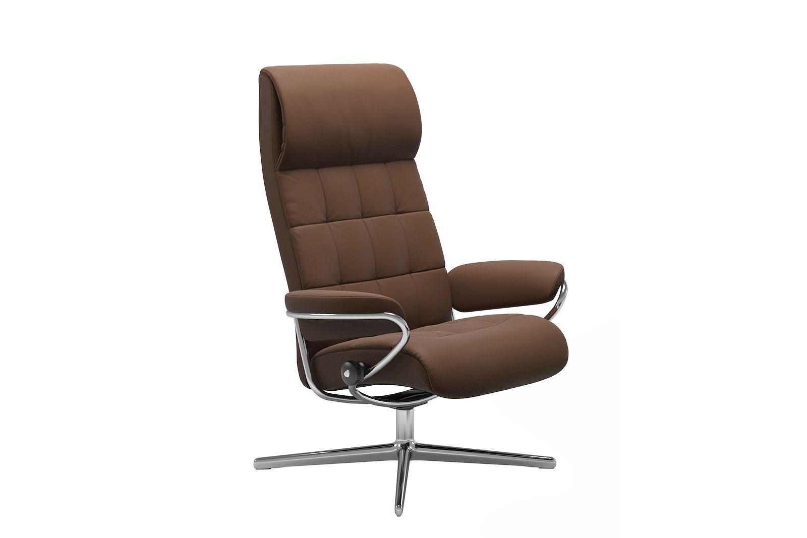 London lenestol I hud Batick Spesial Warm Brown og Cross understell i krom