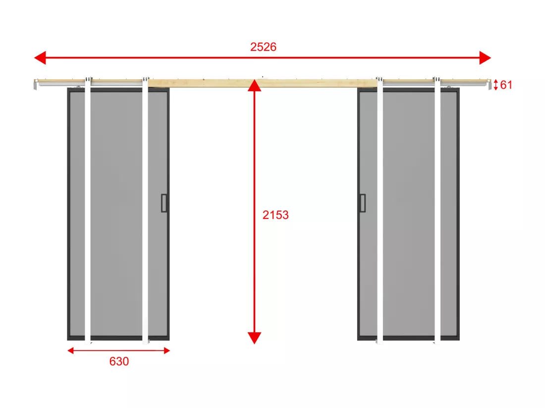 Porte coulissante double avec système à galandage - aluminium et verre trempé fumé - 2 x H205 x L63 cm - LINCI II