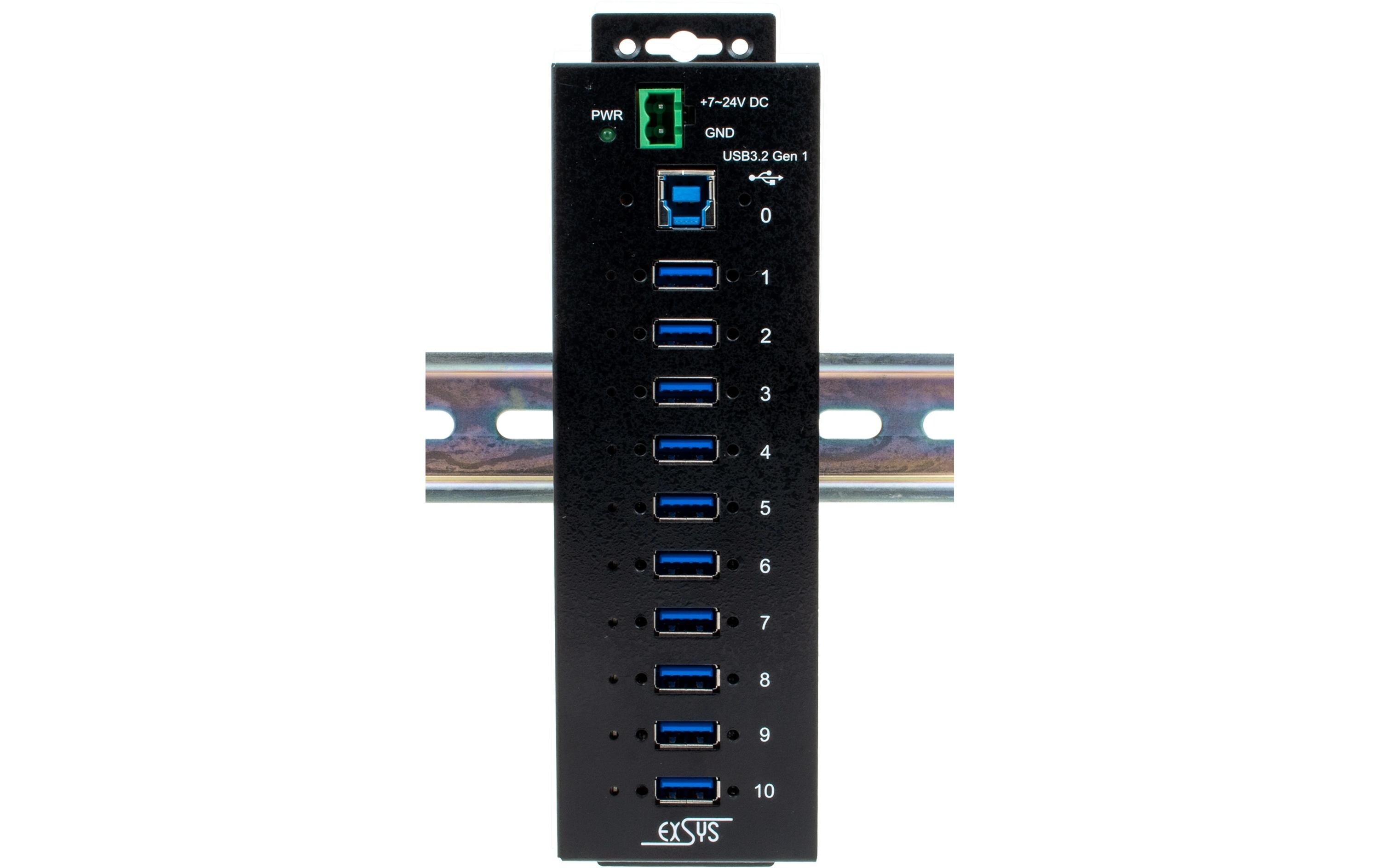 USB-Hub Managed Shareable USB 3.2 Gen 1 Hub 10-Port<br>Managed, Netzwerk-teilbarer 10-Port USB 3.2 Gen 1 Metall HUB, 15KV ESD Schutz (DIN-Rail)