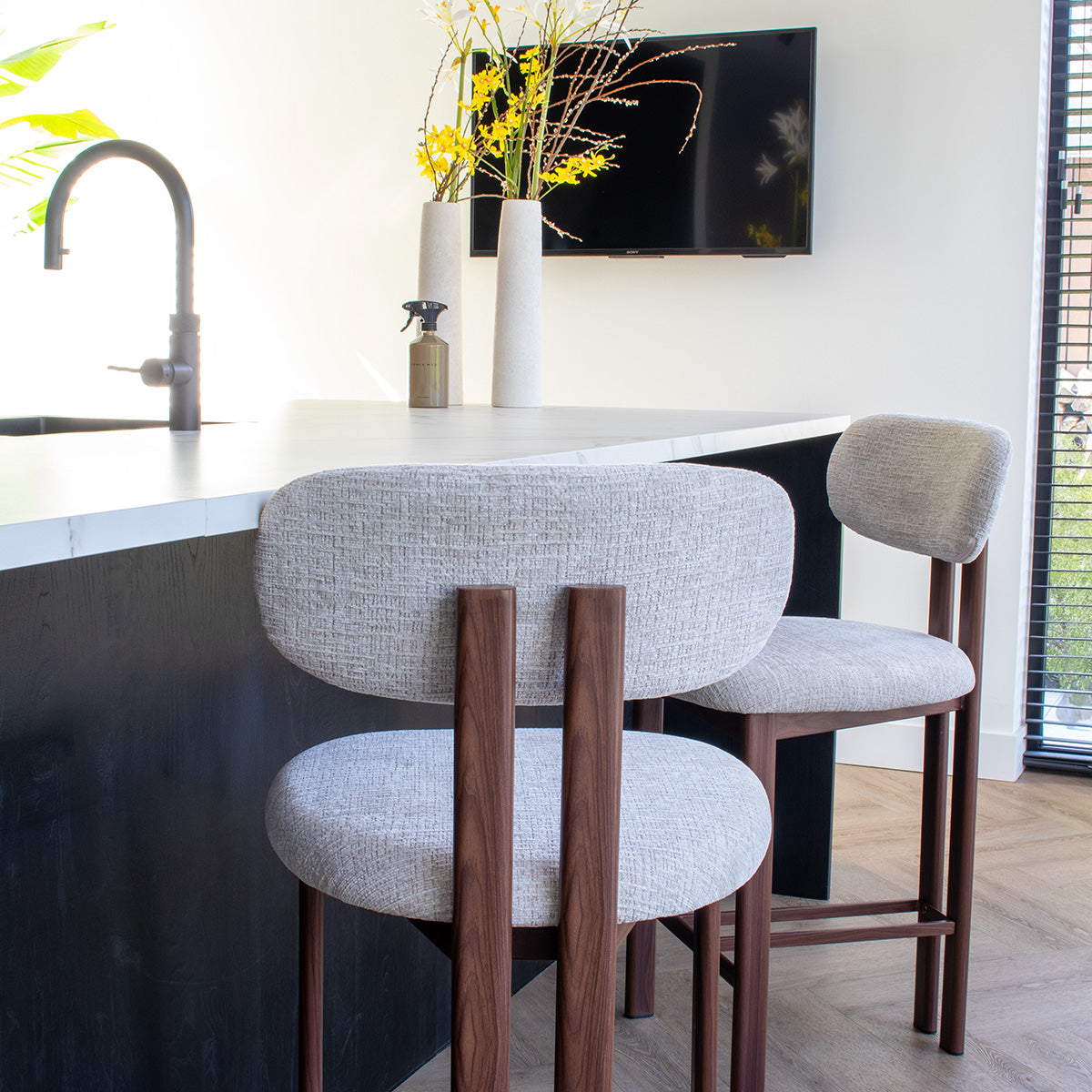 Giga Meubel - Barkruk Walnoot|Beige - Noor - Set van 2