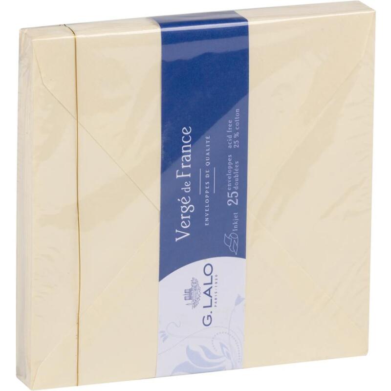 25 enveloppes 165x165mm, Vergé de France doublées gommées