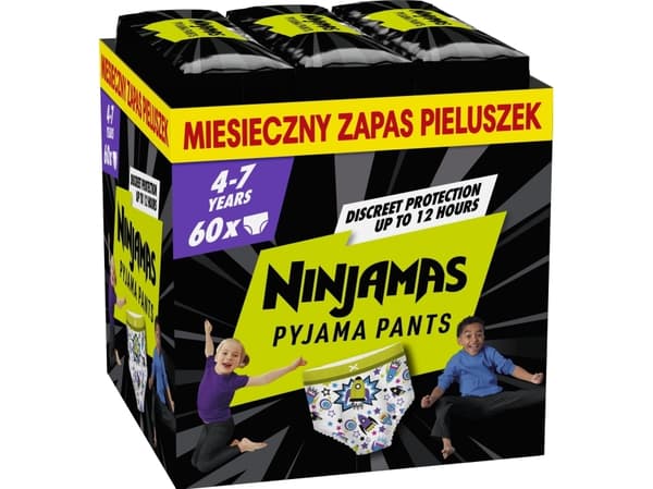 Ninjamas for gutter 4-7 år absorberende nattbukser, 60 stk, månedsboks