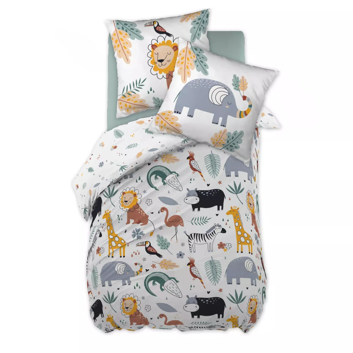 Housse de couette et une taie enfant coton (140 x 200 cm) Savane Multicolore