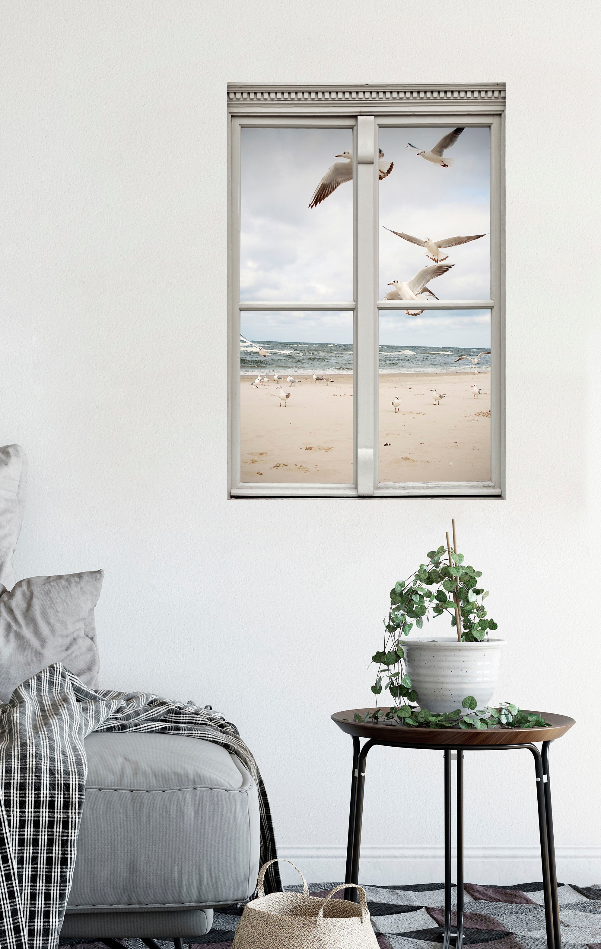 queence Wandsticker »Möwen am Strand« Wandsticker, Wandbild, selbstklebend, 3D, Fenster