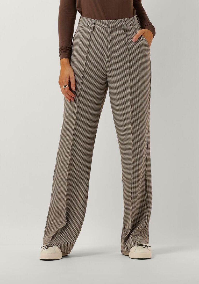 COLOURFUL REBEL bruine colourful rebel pantalon rus check pintuck high waist pants