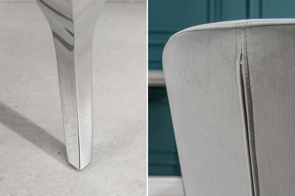 Eleganter Stuhl MODERN BAROCK II edel-grau Samt Edelstahlbeine