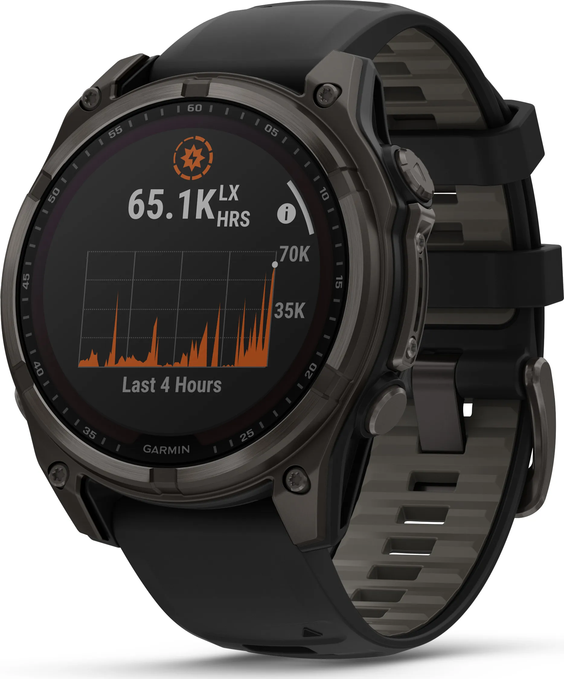 Garmin Fenix 8 Solar 47mm, Sapphire Solar Carbon Gray DLC Titanium - Black/Pebble Grey Silicone Strap
