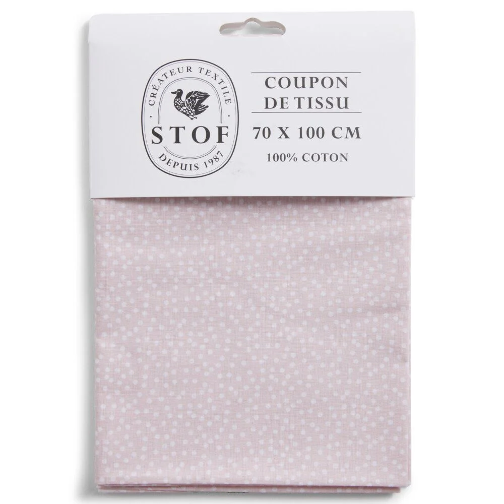 Coupon tissu imprimé Pallinou 70x100cm coton rose poudré et blanc