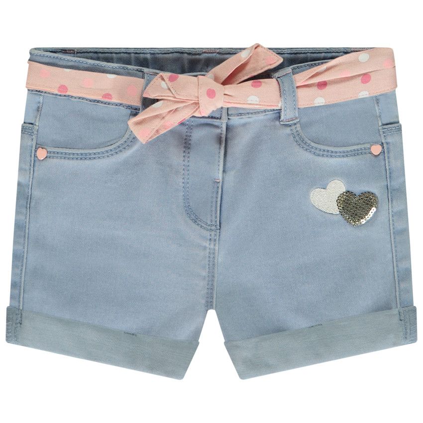 Short en jean avec ceinture à nouer et sequins pour bébé fille - Bleu