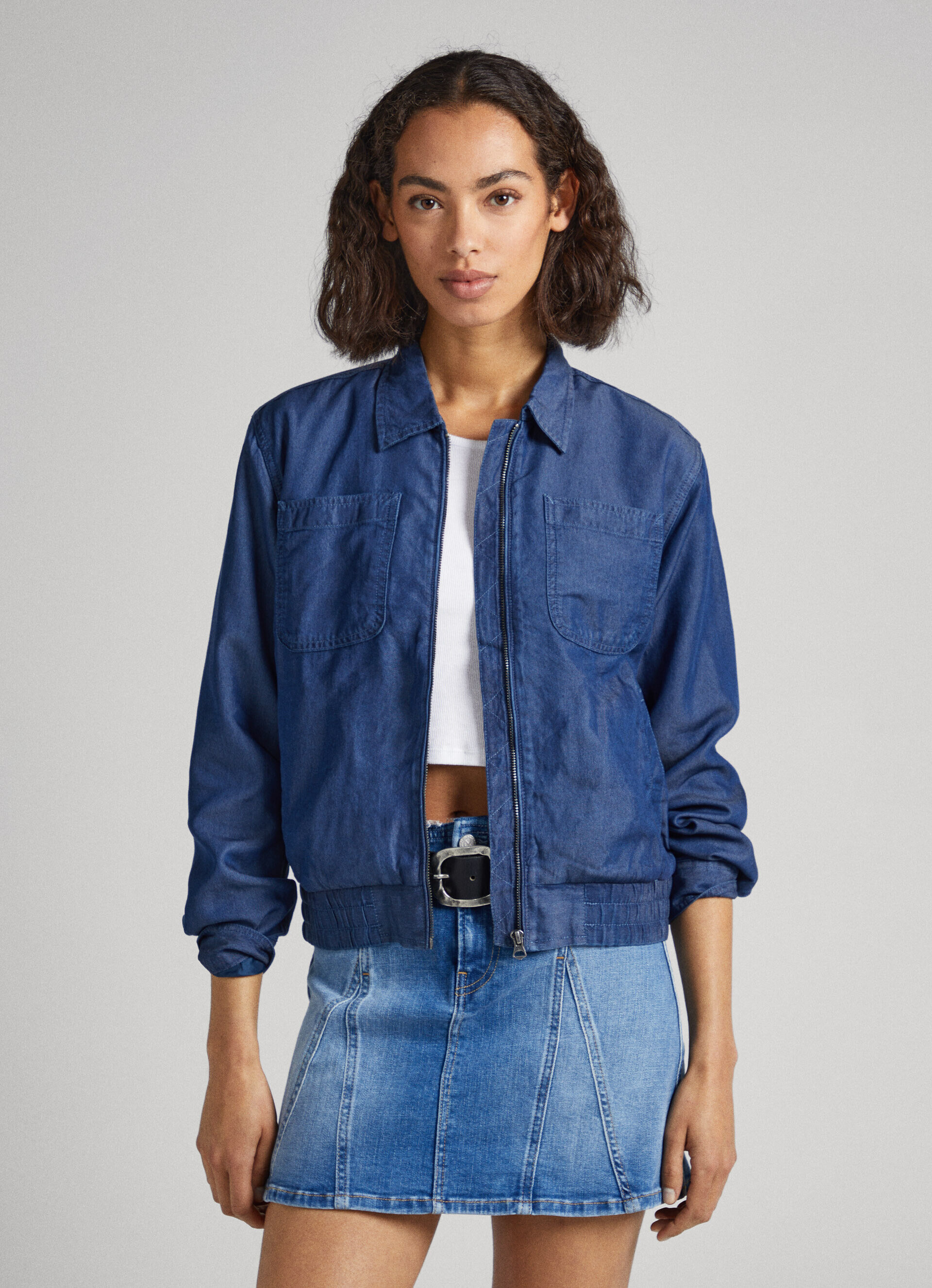 Jaqueta bomber de chambray - azul chambray